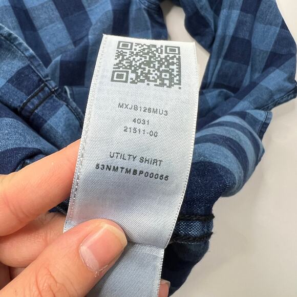 True Religion Shirt Men M Medium Blue Plaid Long Sleeve Collared Pockets Utility - Picture 11 of 13